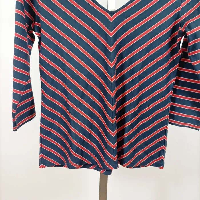 Top rayé bleu rouge col V dos decoletté Grain de Malice T.S coton stretch chic décontracté A1106 - photo numéro 6