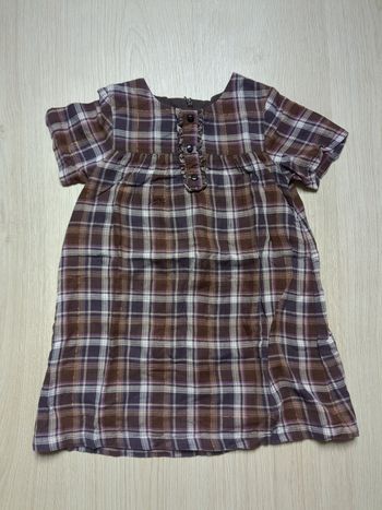 Robe légère à carreaux chocolat violet fils dorés Bout'chou 36 mois