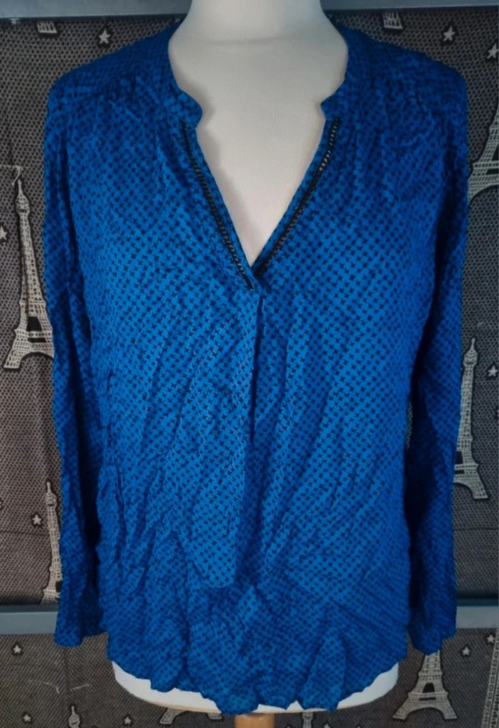 Blouse légère bleu à motifs manches retroussable taille 46 - photo numéro 2