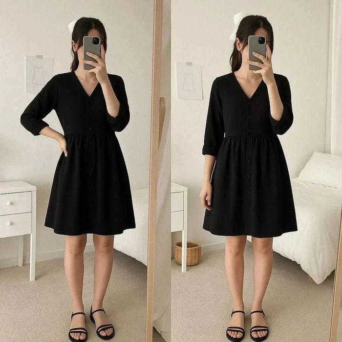 Robe noire coupe évasée babydoll Mademoiselle D Taille 34
