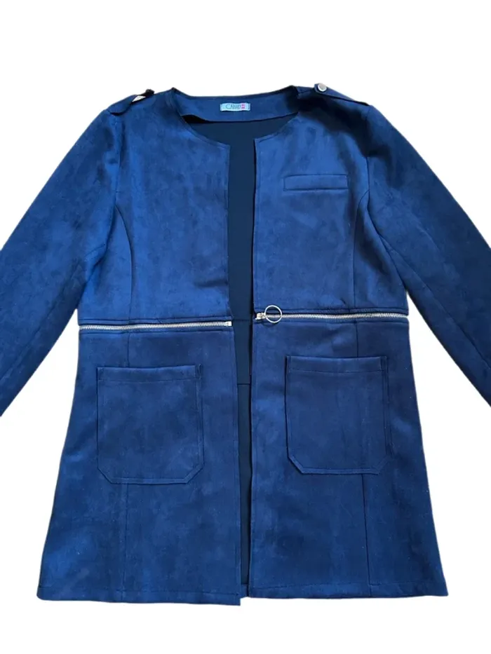 💙Veste vintage bohème 2-en-1 Carnaby mi-longue ou courte Taille 42/XL Versatile navy suede jacket💙 - photo numéro 13