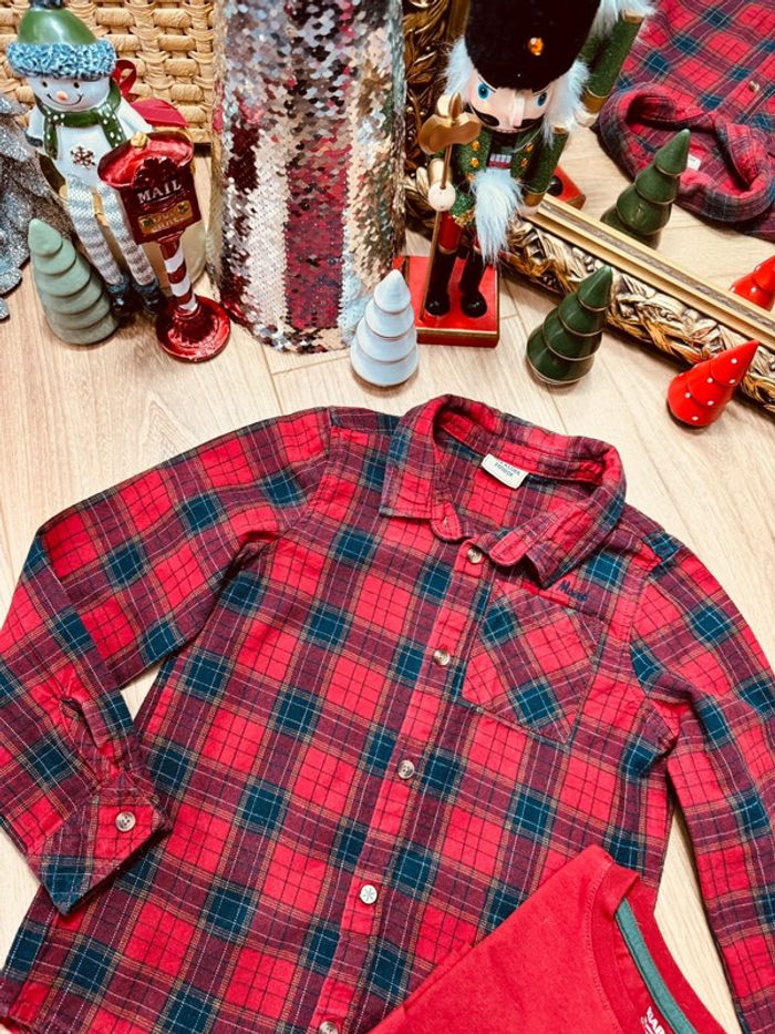 Taille 5 ans teeshirt et chemise Noël garçon TAO Kiabi rouge bleu marine * sapin * 🎄 - photo numéro 2