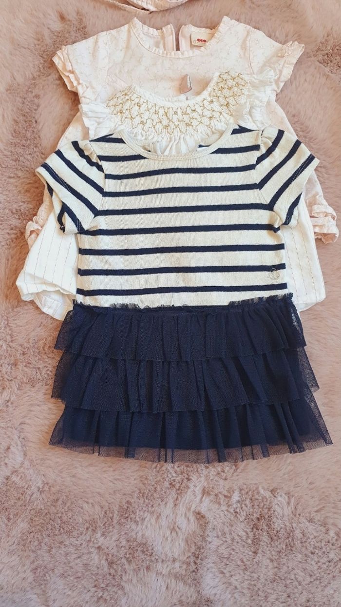 Robe bébé 3 mois ⚠️ Prix pour 1 robe 
2,50 € la robe 
25 € le lot de 12 robes + chapeau 

Sublimes robe pour bébé fille 
Très bon état 
Styles différents, été, col claudine, bretelles, petites manches, longue... 
Marques diverses : 3 pommes, petit bateau, - photo numéro 9