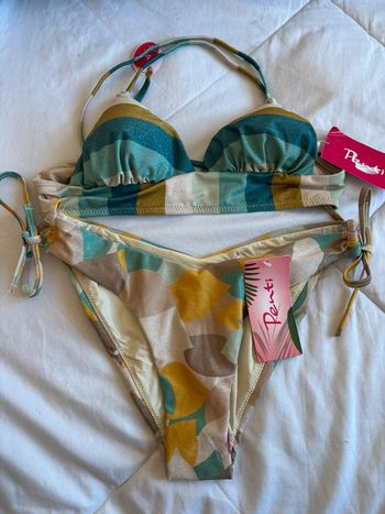 Ensemble maillot de bain bikini pailleté brillant motif multicolore taille XS/34 Penti neuf