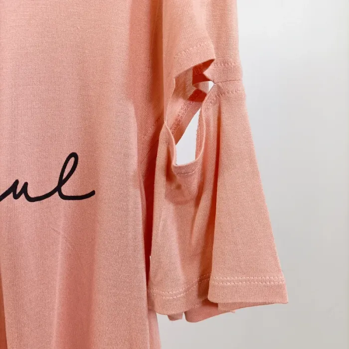 T-shirt rose femme Ckh fluide – imprimé You're wonderful, manches fendues, casual chic taille L A802 - photo numéro 4