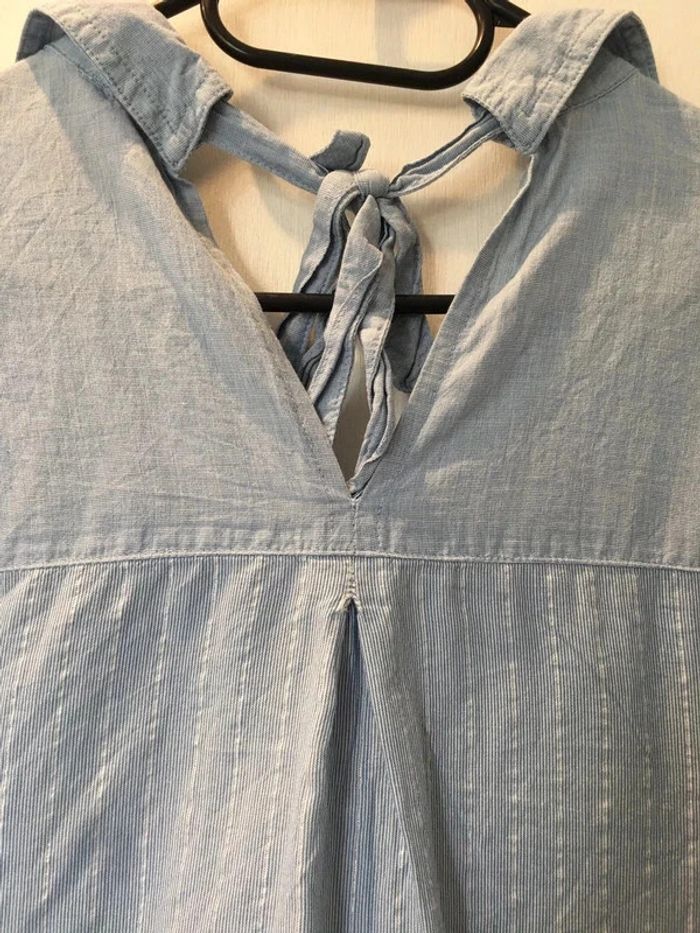 Chemise rayée manches longues bleu ciel lurex argenté miss captain tortue M 38 - photo numéro 4
