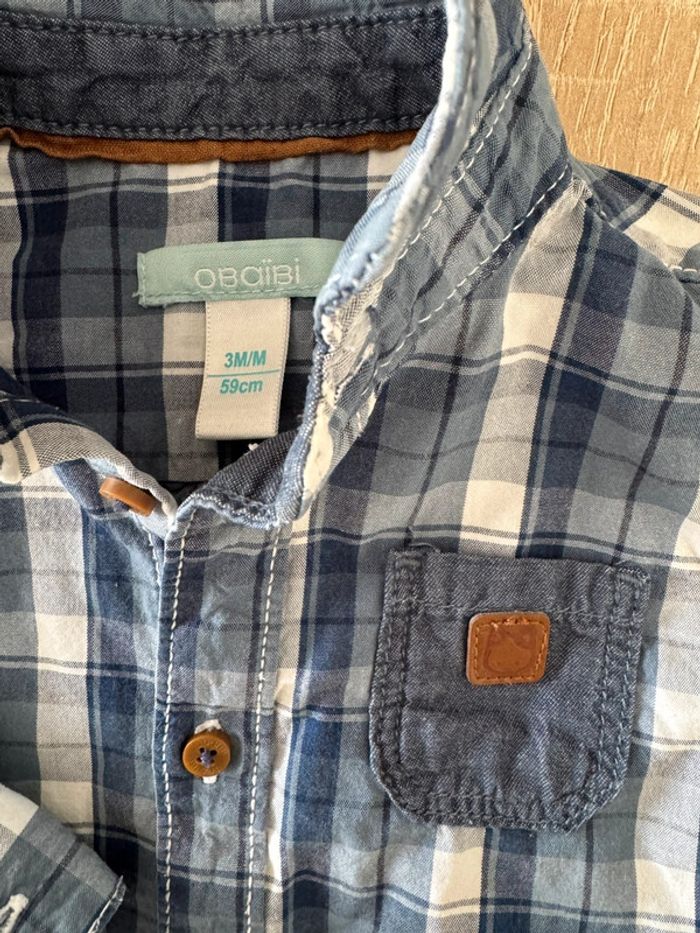 Jolie chemise bleu et blanc à carreaux Obaïbi 3 mois TBE - photo numéro 3