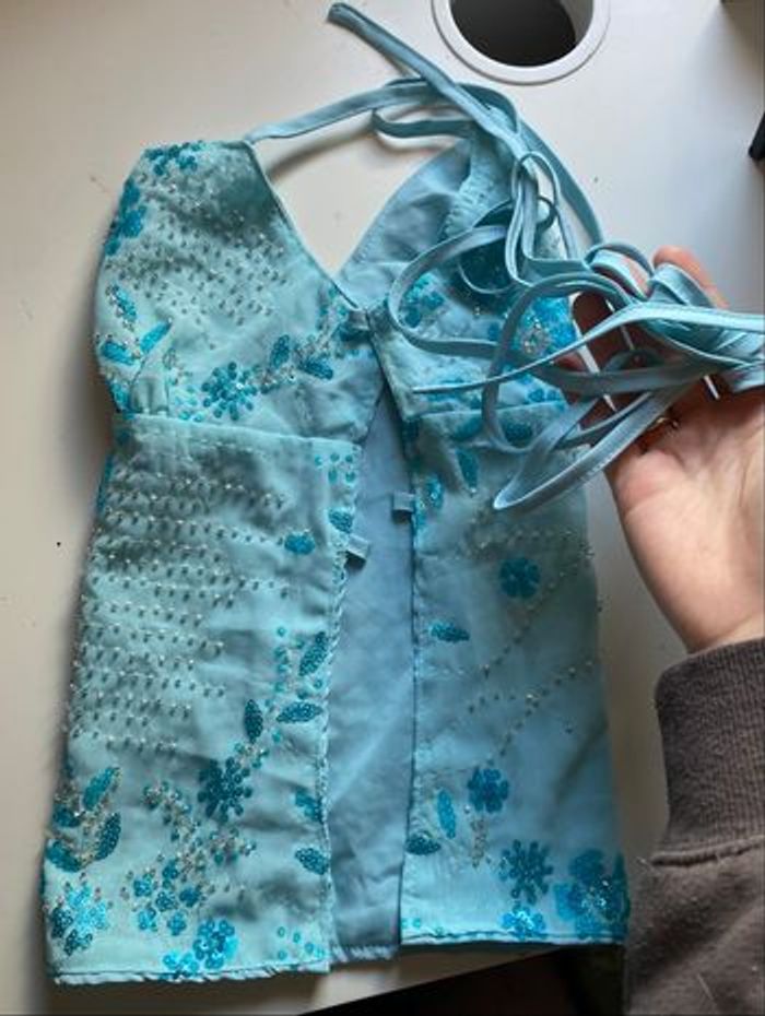 Magnifique Top À Sequin Bleu Pailette Décolle Tendance - photo numéro 2