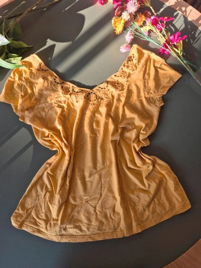Tee shirt jaune ajouré, bonobo taille 38 - photo numéro 2