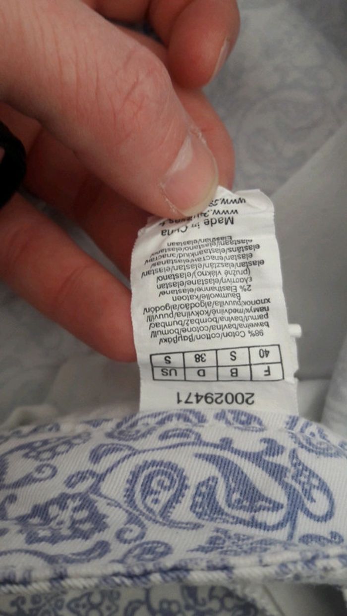 Jeans femme blanc motif arabesque bleu 3suisses 40 tres bon etat - photo numéro 6