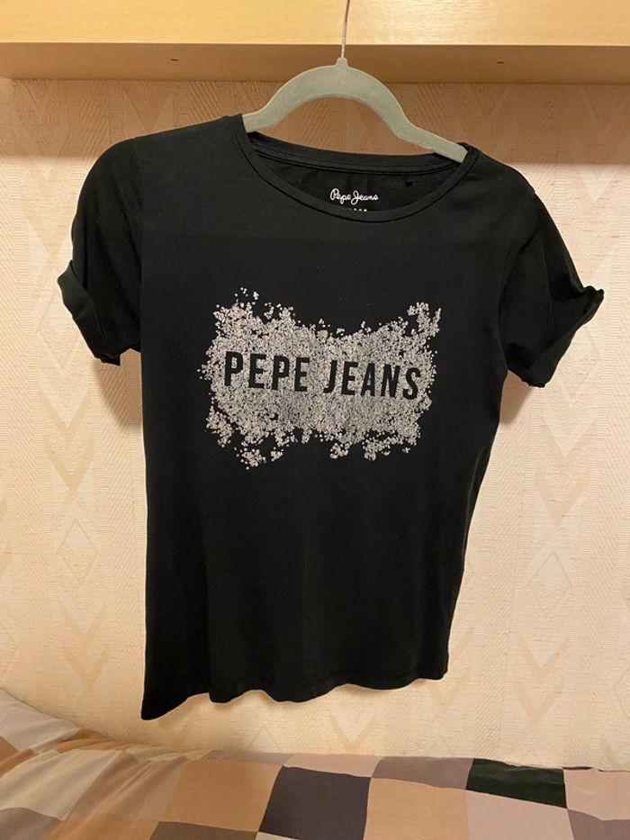 Superbe beau t-shirt Pepe Jeans noir / argenté taille XS - photo numéro 2