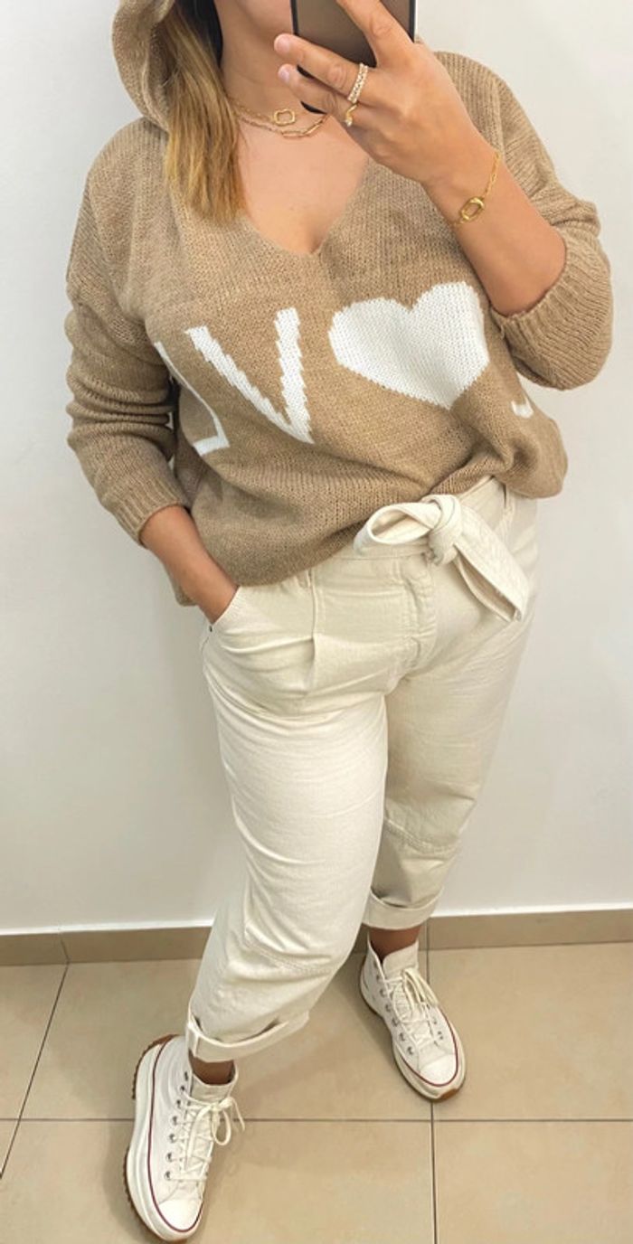Superbe Pull A Capuche Col V Taille Unique - photo numéro 4
