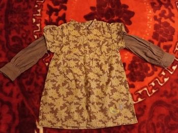Chemise manches longues bi-matière marron imprimée fleurs