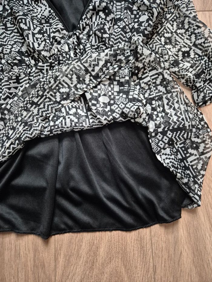 Blouse motif blanc noir manches 3/4 - photo numéro 3