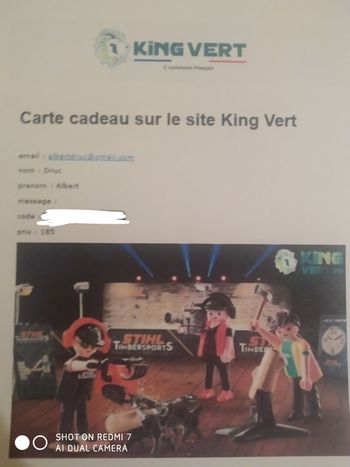 Carte-cadeau King Vert d'une valeur de 185€
