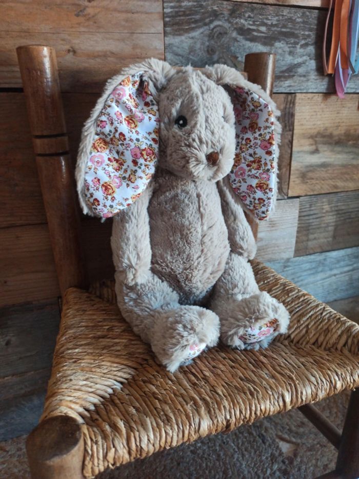 Peluche Lapin gris liberty cotton blue tbe - photo numéro 3