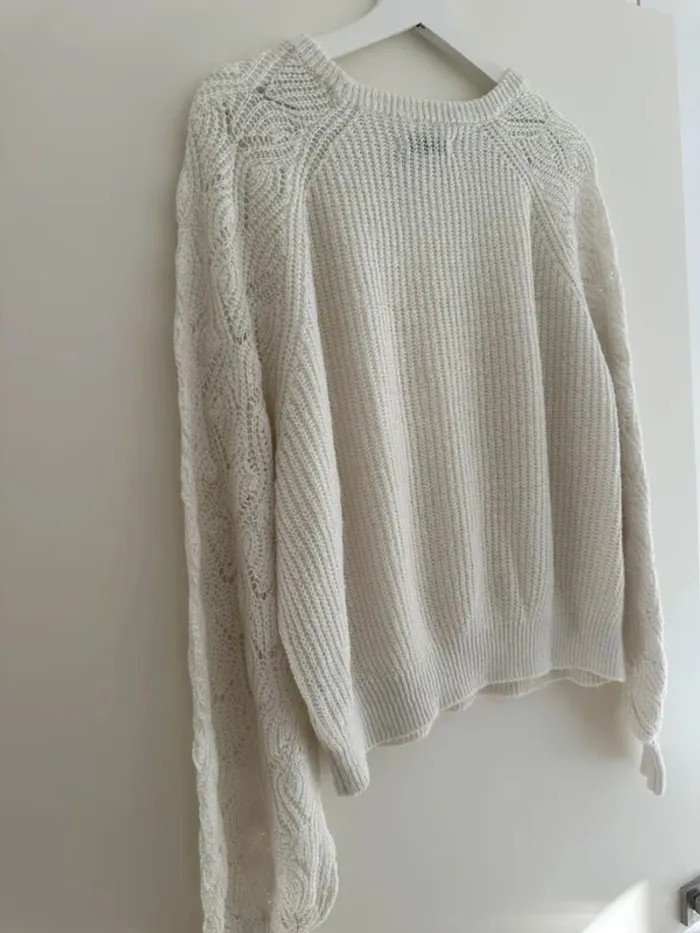 Pull blanc Costes femme M – chaud, doux, manches torsadées - photo numéro 9