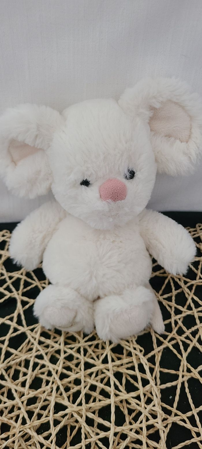 Doudou peluche souris blanche- Nez rose - Bukowski