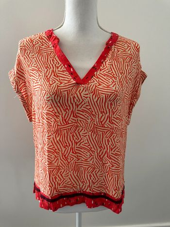 Blouse bariolée orange blanche et dorée Miss Captain Tortue T38 M