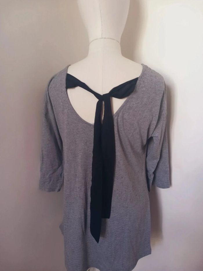 T-shirt Kiabi gris chiné – Taille L – Dos ouvert avec nœud - photo numéro 2