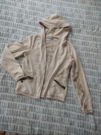 Gilet sweat zippé a capuche beige marron Bat collection taille 40