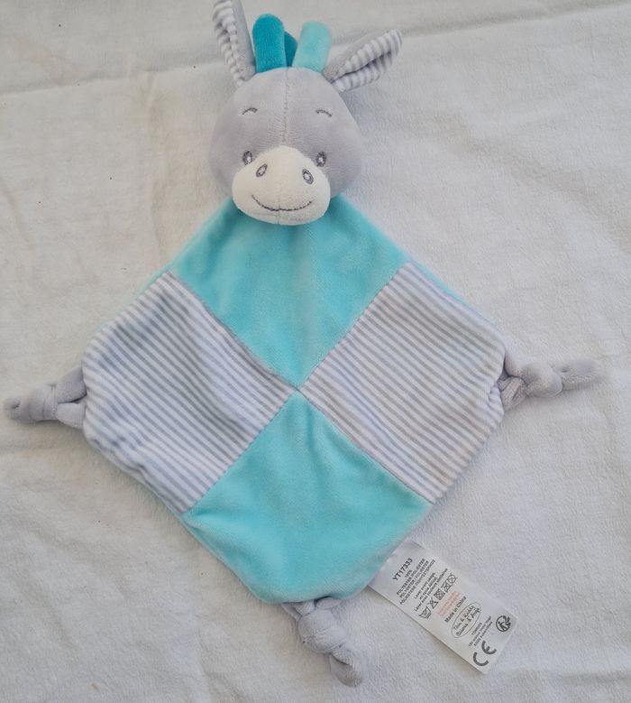 Doudou plat Losange cheval Zèbre gris et bleu - Tom & Kiddy