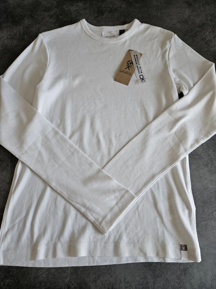 T-shirt à manches longues slim unisexe - Taille 14 ans (162cm) - Okaidi (NEUF étiquetté) - Blanc uni - photo numéro 7