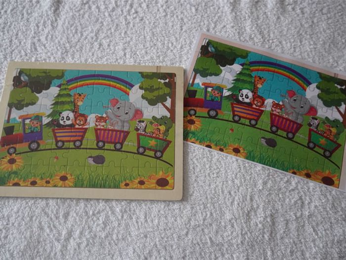 Puzzle en bois "Le train des animaux" neuf sous plastique 60 pièces - photo numéro 2