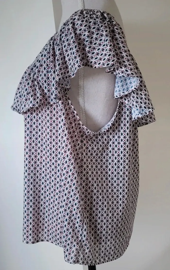 Blouse sans manches à motifs bleu marine rouge écru H&M Taille XL ou 42 44 - photo numéro 5