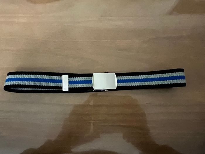 Ceinture tissu bleu/gris/noir 77 cm