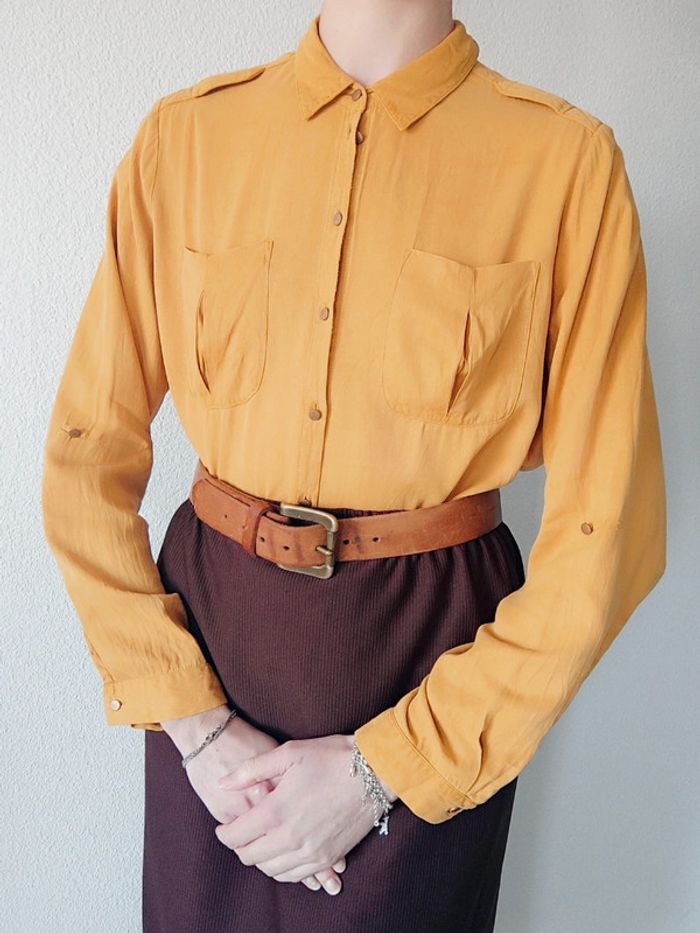 Chemise jaune moutarde daim vintage / Promod - 38/M - photo numéro 6