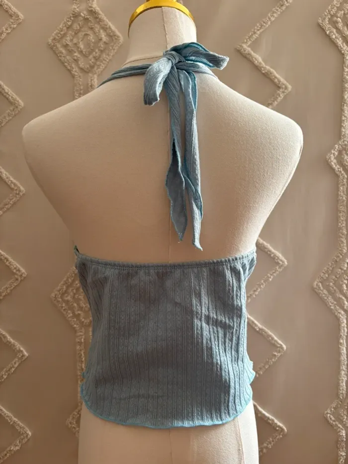 Top bleu clair texturé à nouer – dos nu style Y2K – taille S - photo numéro 2