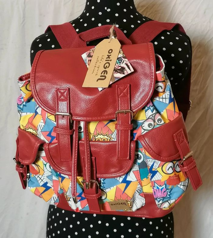 Sac à dos cuir écologique rouge multicolore manga Oxigen - photo numéro 2