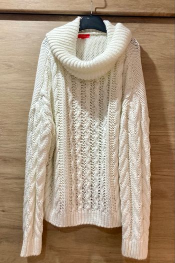 Pull col roule blanc et argente