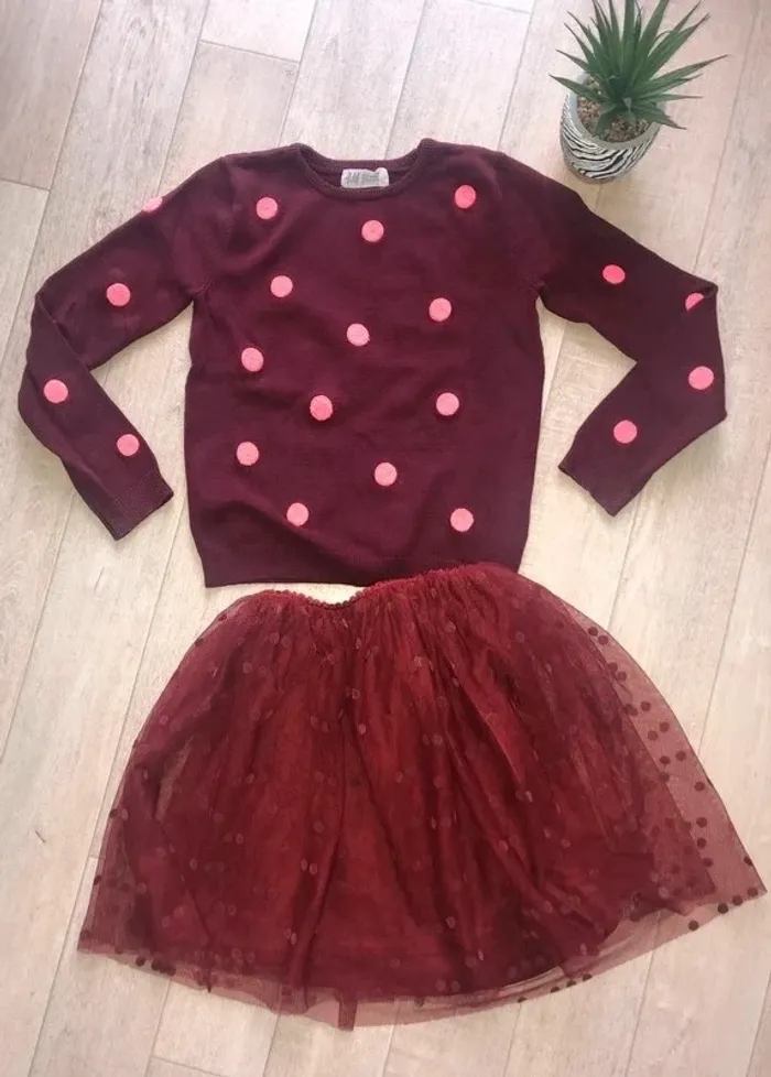 Pull bordeaux fille H&M Jupe Kiabi - photo numéro 4