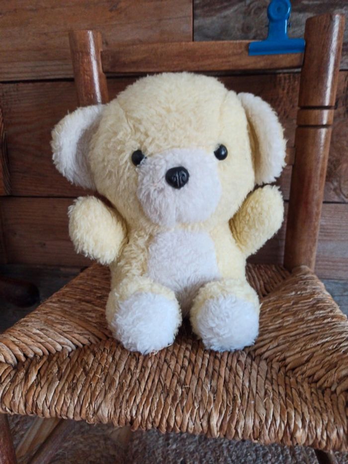 Peluche ours  jaune hochet  vintage Ajena BE - photo numéro 2
