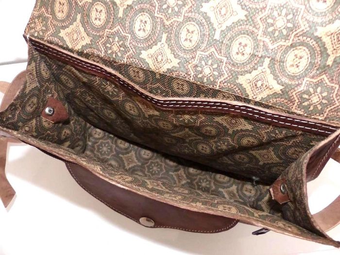 Sac bandoulière NEUF marron cuir pleine fleur tannage naturel & laine Kilim Besace Ethnique - photo numéro 9