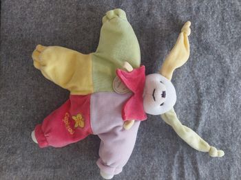 Doudou et compagnie - doudou lapin lapinou semi plat multicolore