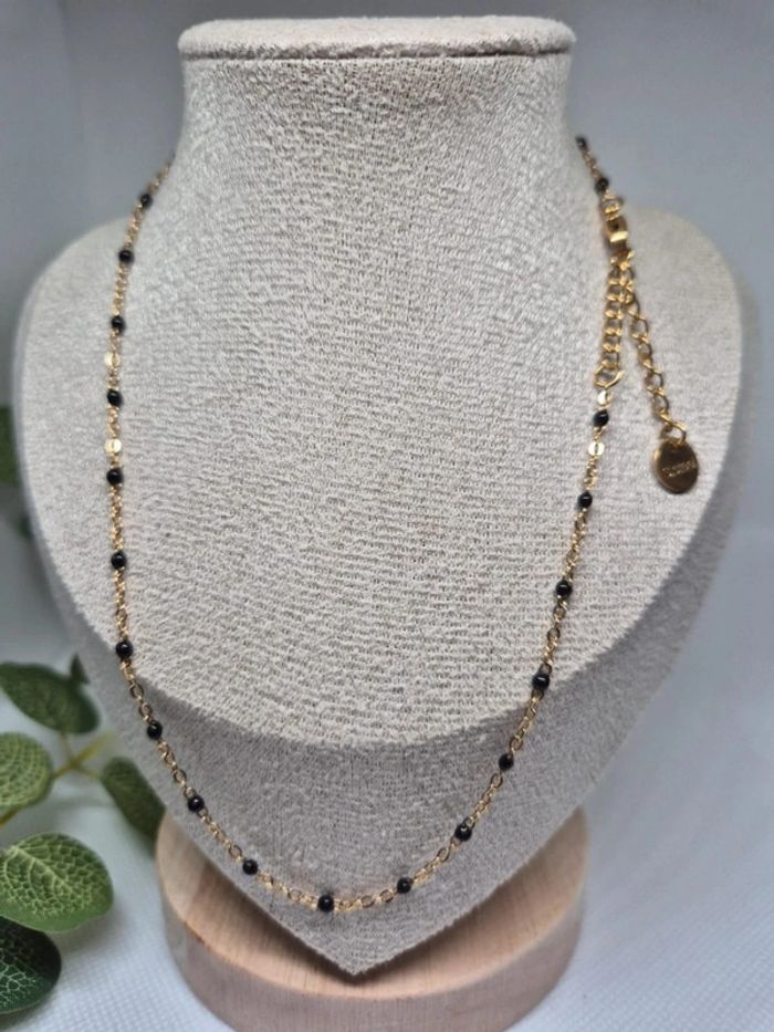 Collier ras du cou Dorée perles Noires noir 🌸 en acier inoxydable - NEUF - photo numéro 3