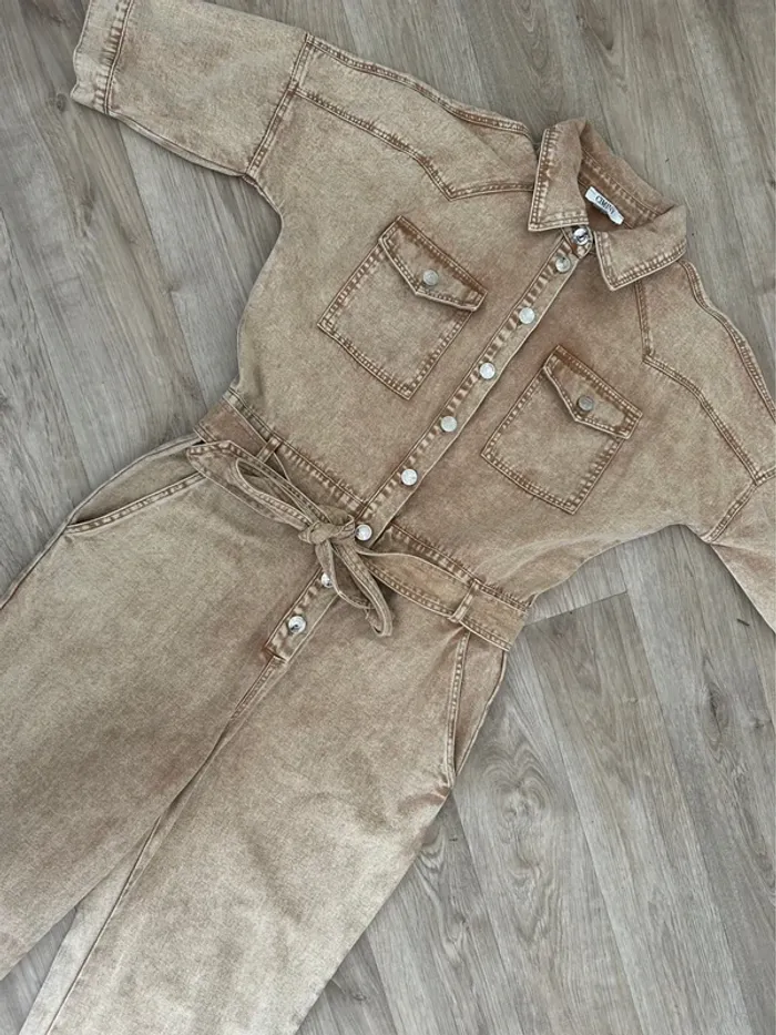 Ciminy combinaison oversize jeans  Beige crème taille S - photo numéro 3
