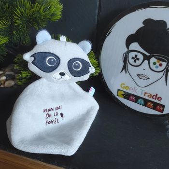 Doudou raton laveur gris Mon ami de la forêt Oiseau Noir Losange Sucre D'orge