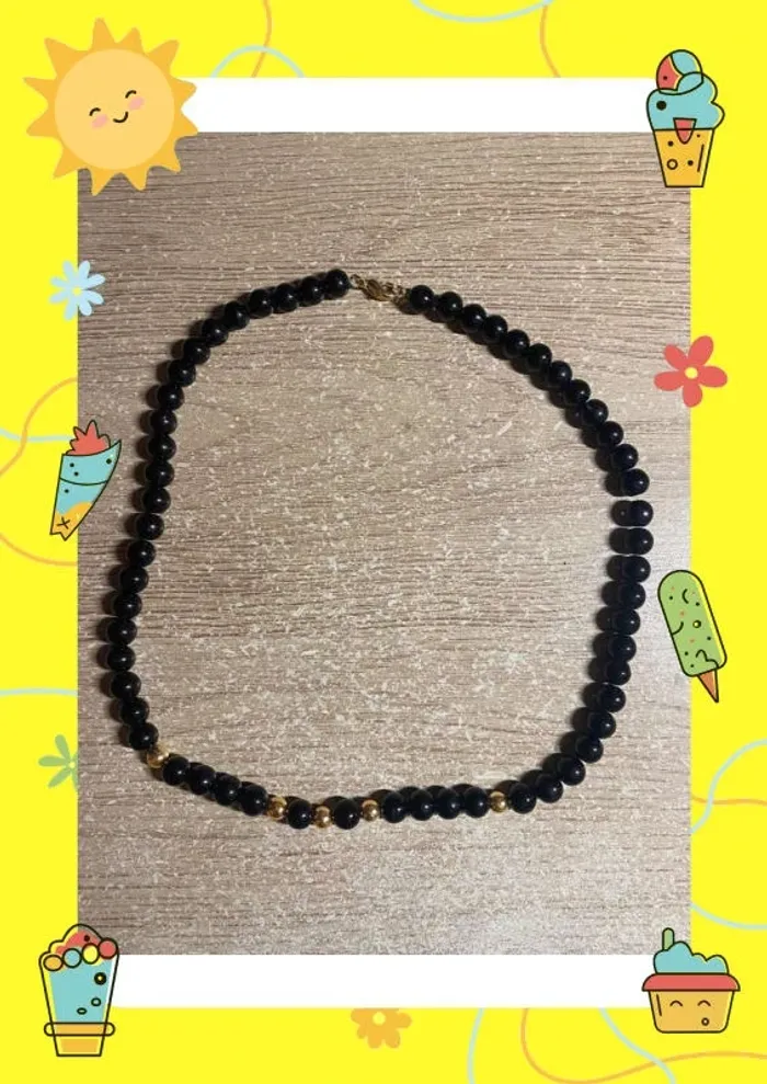 Collier de perles noires dorées - photo numéro 2