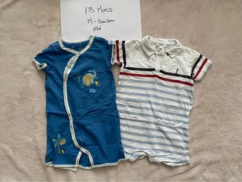 Lot de 2 combishort manches courtes- Petit Bateau & Sergent Major - 18 mois - TBE