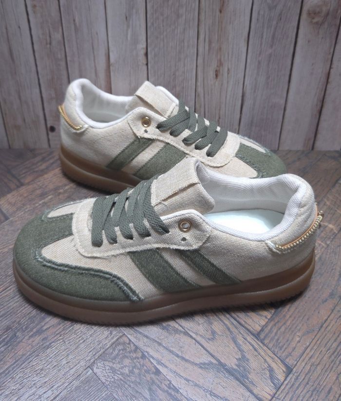 Baskets en toile Kaki et Beige - Style Rétro - Neuves - Taille 37 - photo numéro 2