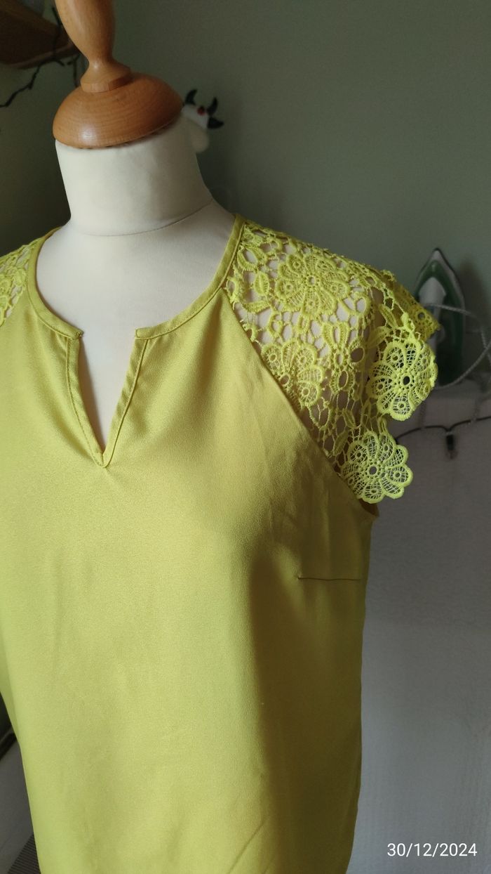 Blouse manches  dentelle  jaune - photo numéro 3