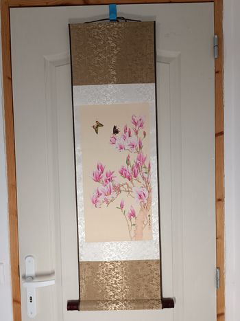 Tableau peinture impression fleurs magnolia avec papillon 