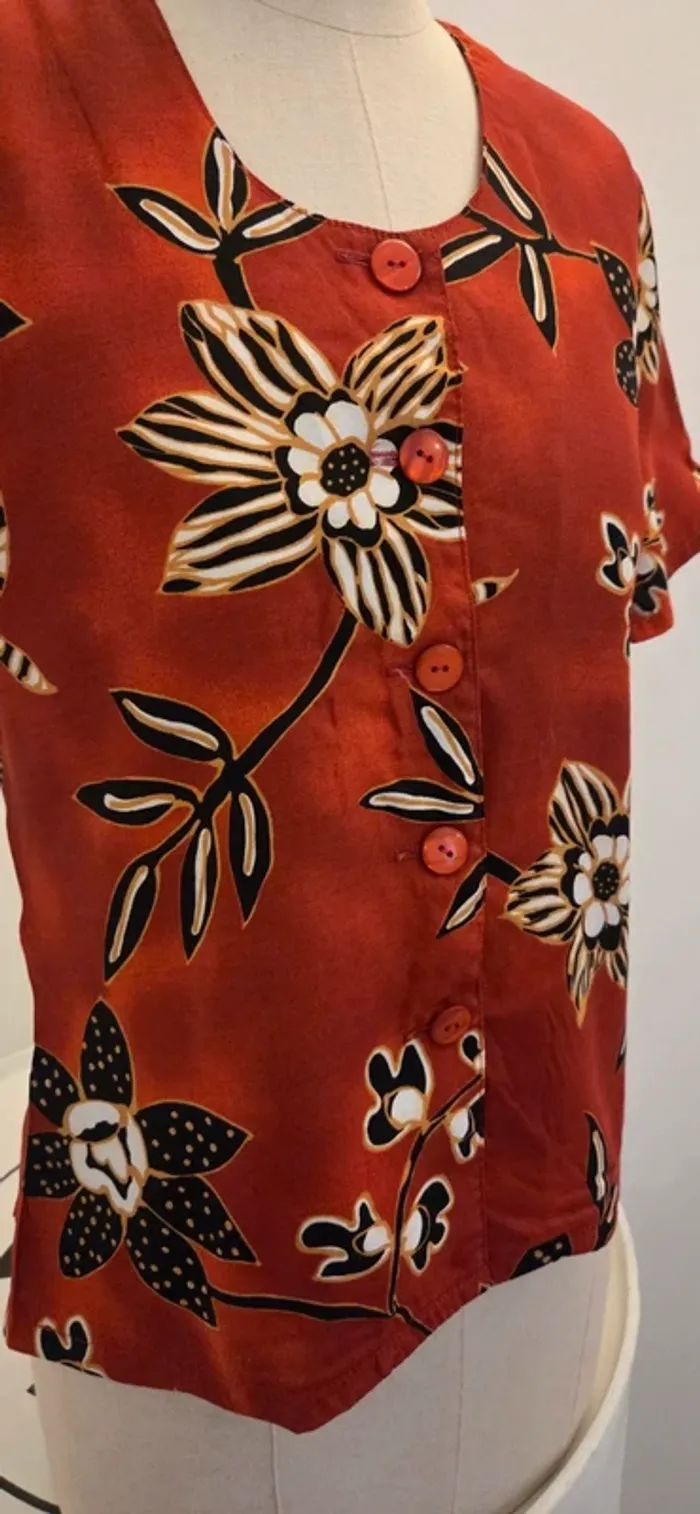 Chemisier vintage Burton fleuri rouge brique – taille 40 - photo numéro 8