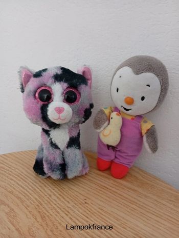Lot peluche T'choupi avec son poussin et chat Ty