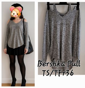 Bershka Pull ML TS/TFr36 - Gris Chiné- Léger avec Epaules Dénudées & Descend sur les fesses en TBE