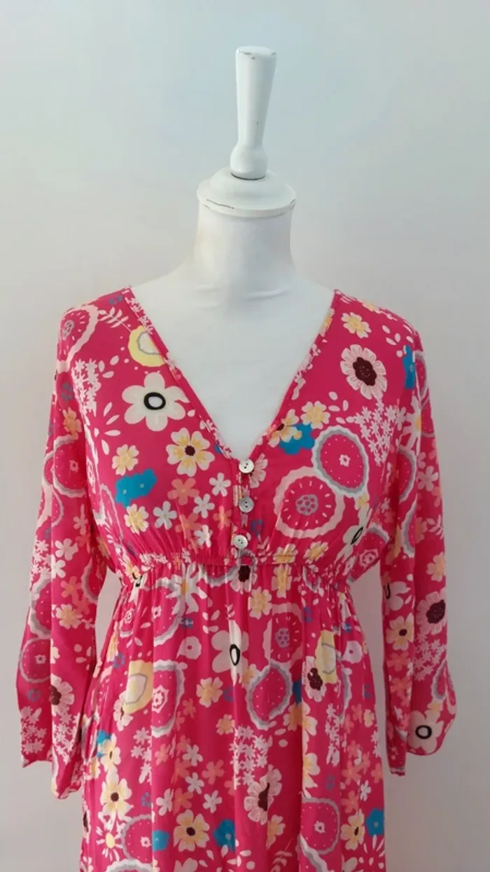 Robe longue imprimée fleuris décolleté en v taille S - photo numéro 5